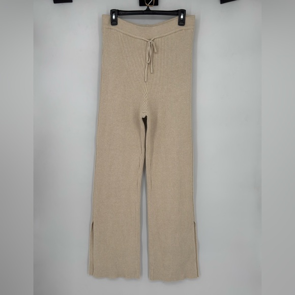 Mon Renn Beige Ribbed Knit Pants size Large - Picture 1 of 5